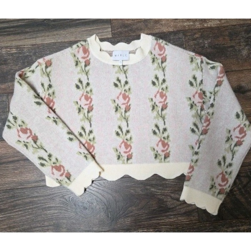 Mable Anthropologie Rosy Sweater Top Sz Small  Cropped Cream
